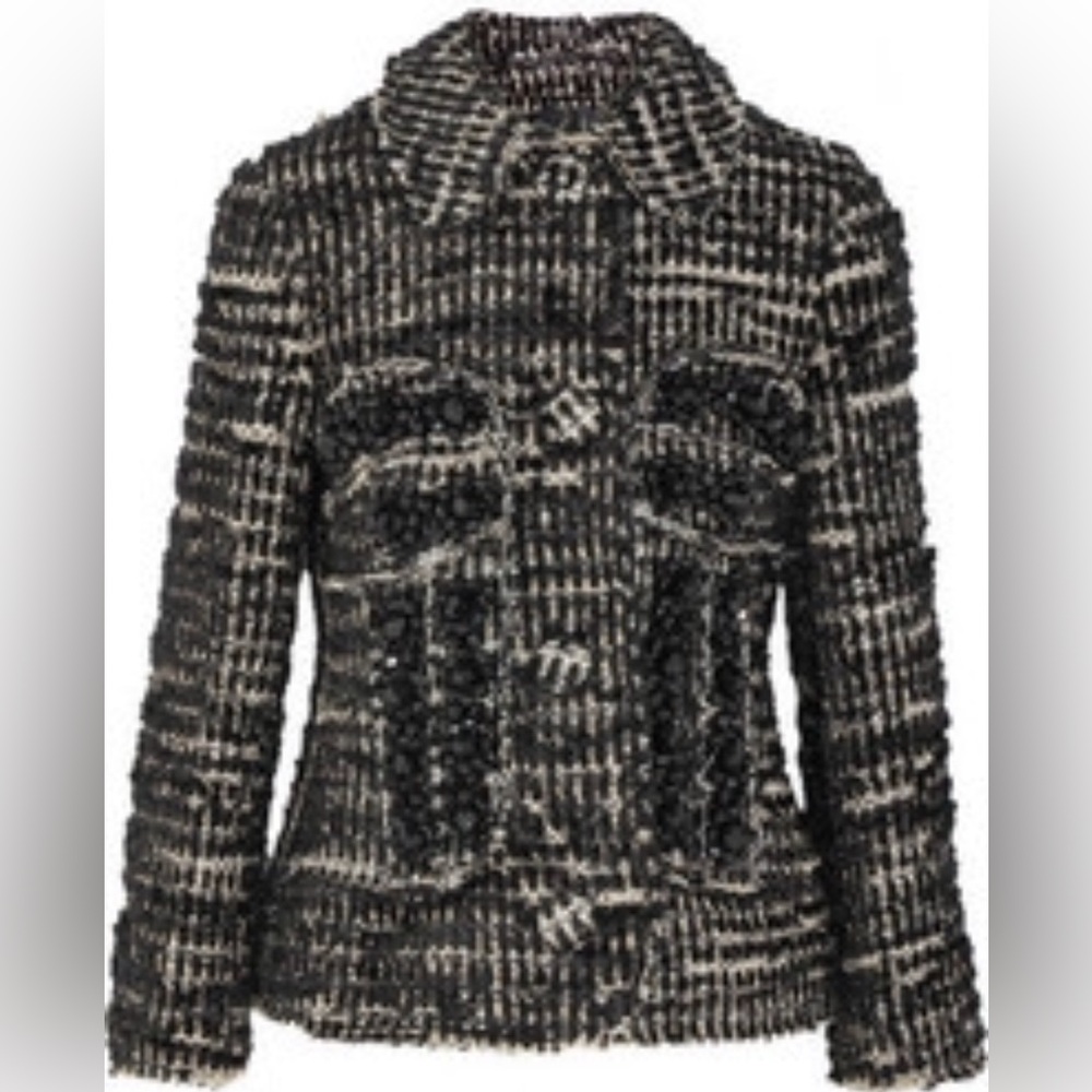 Simone Rocha Tweed Fitted Jacket Blazer Black Metallic UK8 US 4 S Lined Italy